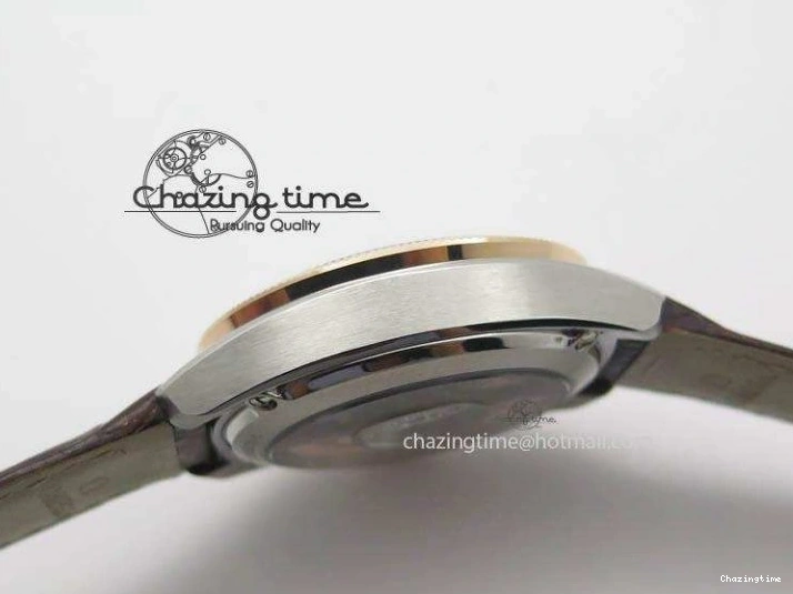 0214 Sporty Globemaster Master Chronometer SS RG V6F Best Edition Black Dial On Brown Leather Strap A 8270